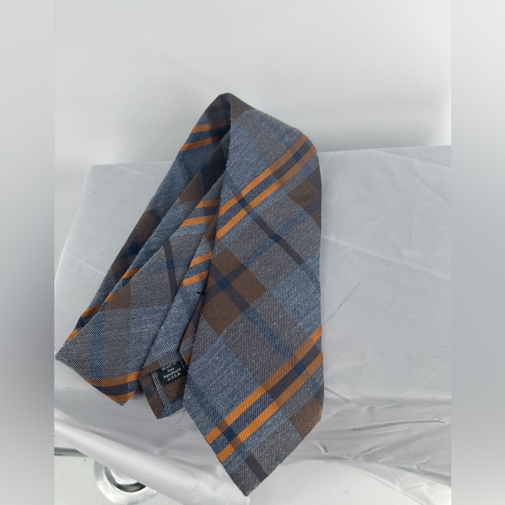 J. Hilburn Blue/Grey, Gold & Brown Plaid Tie